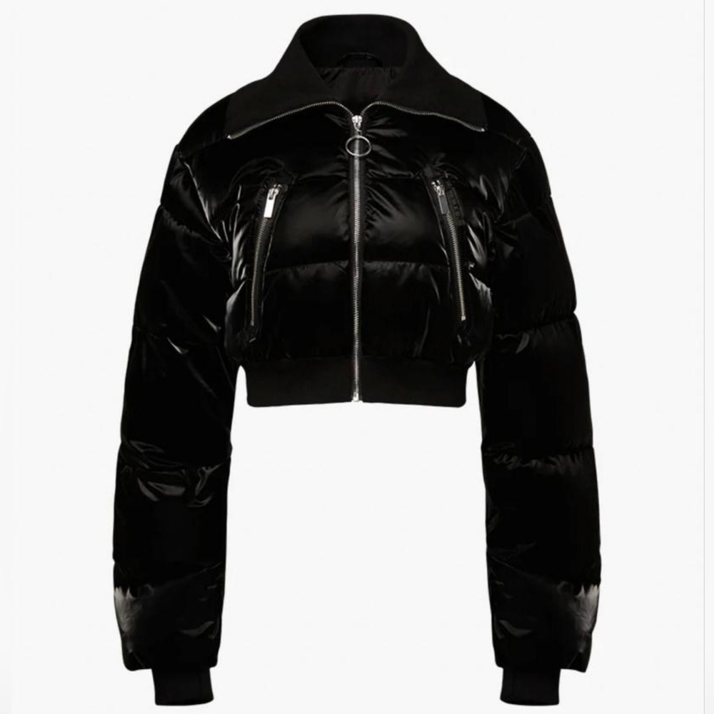 WE WORE WHAT Cropped Puffer Jacket in Black, Size Women's Small - Picture 4 of 14